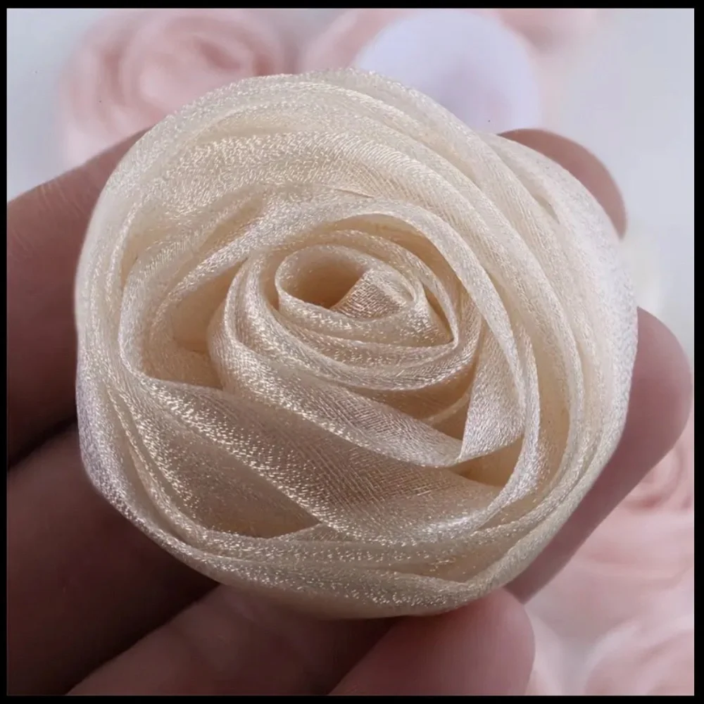 Gauze Champagne Roses 3D Floral Fabric Applique Sew On Craft 4pc New